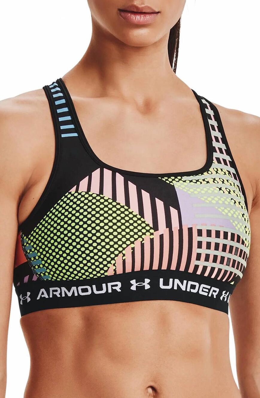 NEW UNDER ARMOUR activewear print cross back sports bra in black white